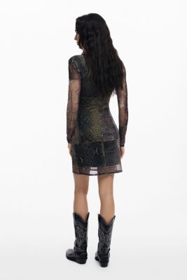 Women's Asymmetric neckline animal print dress