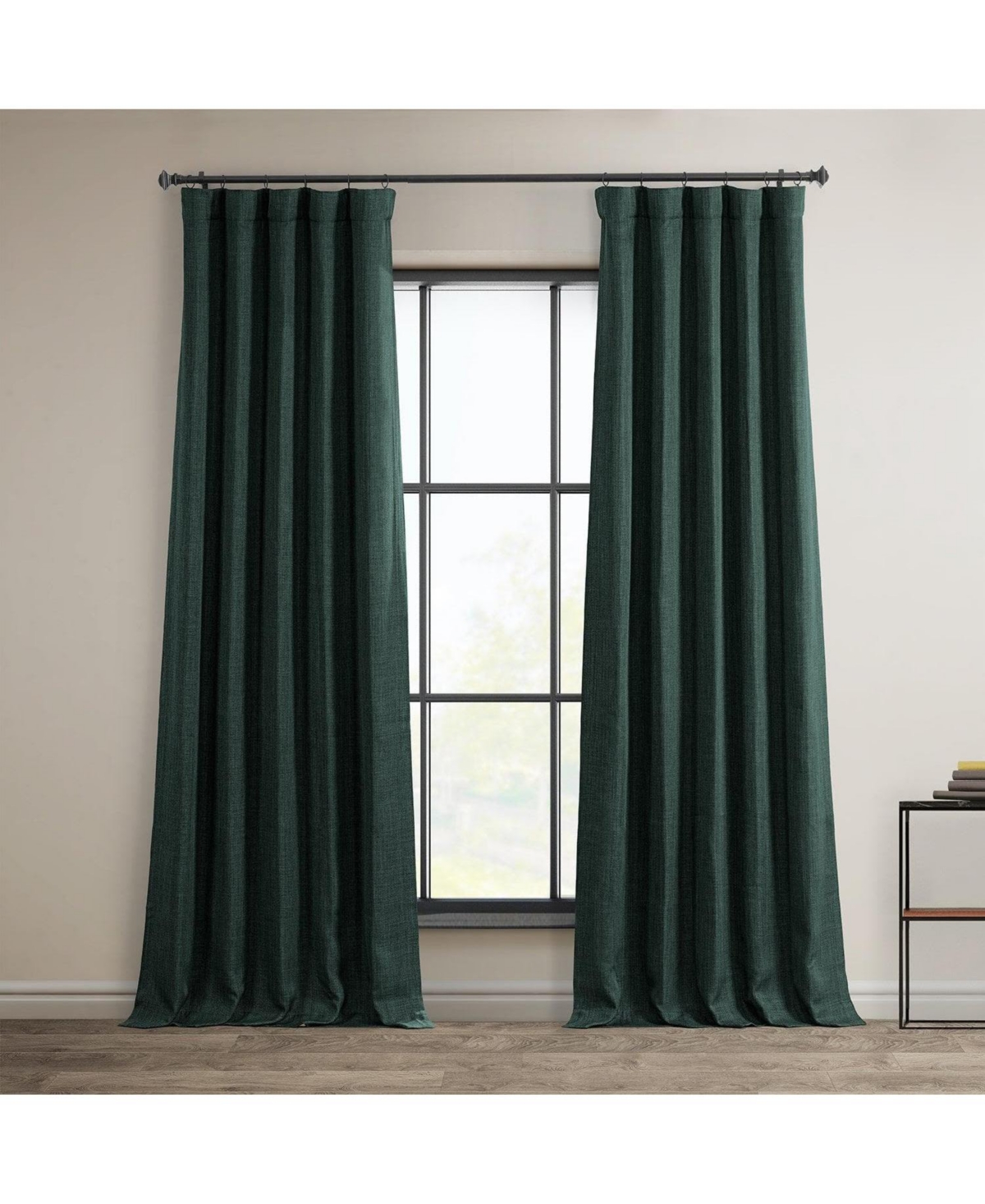 Half Price Drapes Focal Green Textured Faux Linen Room Darkening Curtain In Green