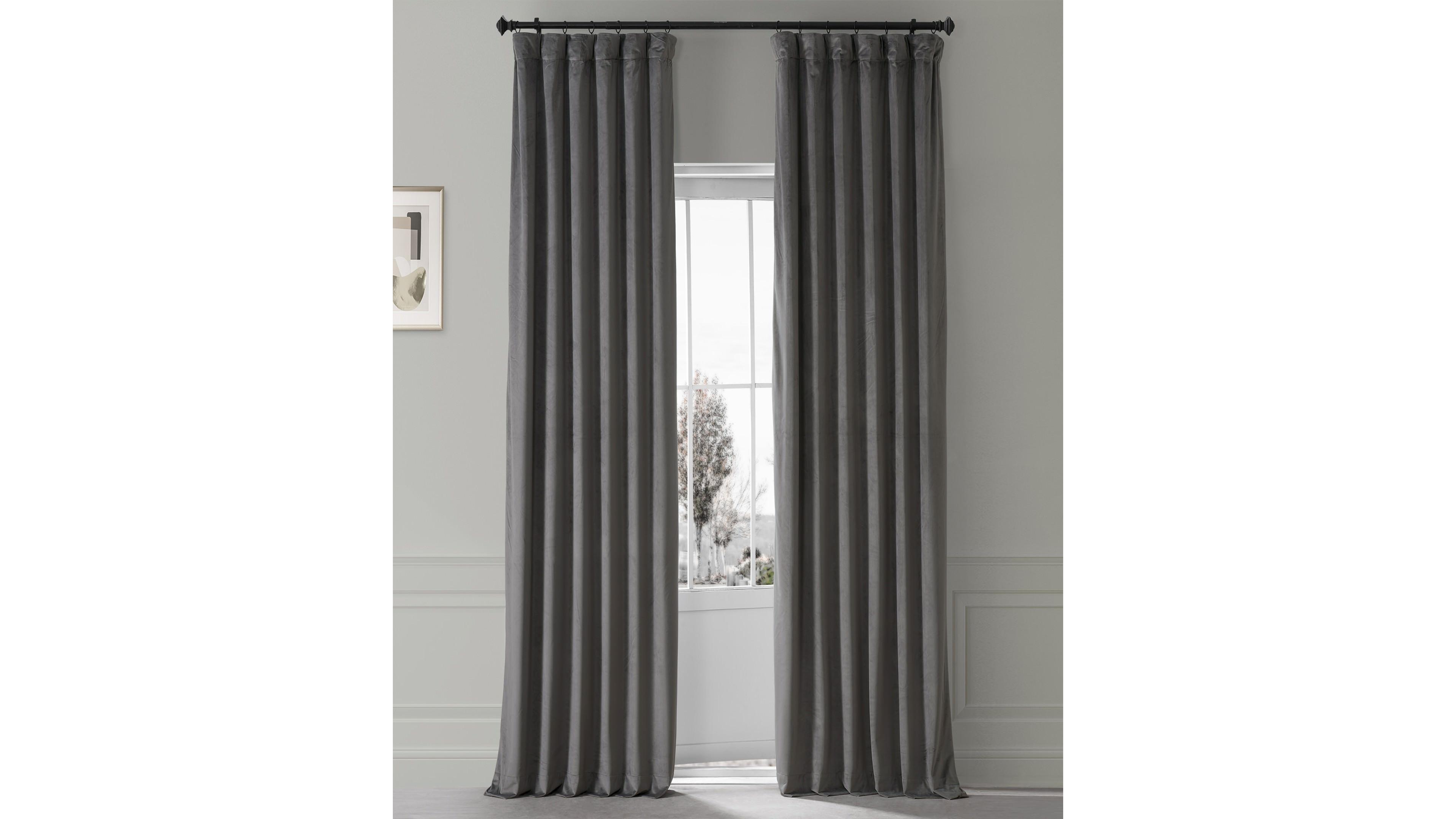 Half Price Drapes Nightlife Grey Signature Plush Velvet Hotel Blackout Curtain