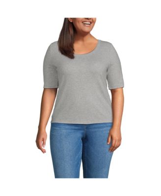 Plus Size Drapey Rib Fitted Elbow Sleeve Scoop Neck Tee