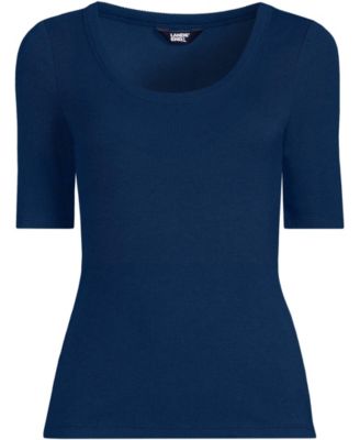 Plus Size Drapey Rib Fitted Elbow Sleeve Scoop Neck Tee