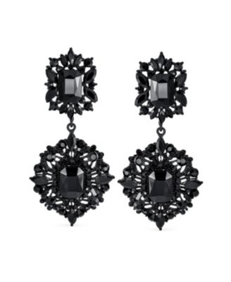 Big Crystal Art Deco Statement Chandelier Dangle Earrings Yellow Gold & Black Plated Metal