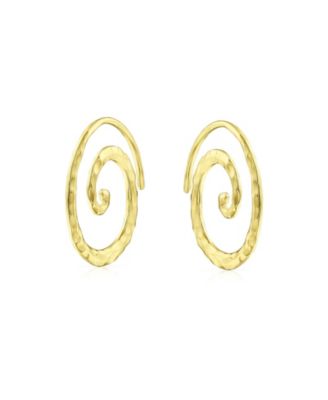 Boho Geometric Hoop Huggie Earrings 14K Gold Plated Sterling Silver Spiral Design