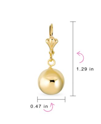Classic Elegant Simple Round Light Weight Dangle Lever Back Drop Ball Earrings Yellow 18K Gold Plated Brass