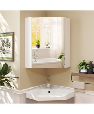 Corner Medicine Cabinet with Mirror with Open Door and Adjustable Shelf