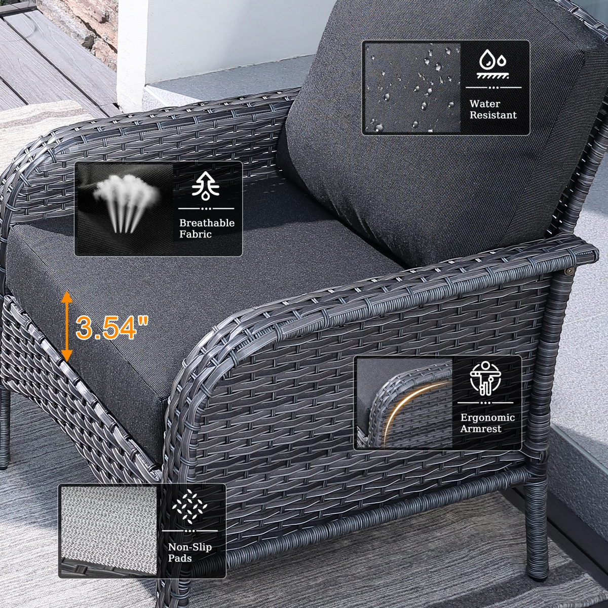 Xizzi 2 Pieces Patio Fruniture Set,Outdoor Wicker Chairs,Artificially Woven Rattan Chairs with Armrest Support Thickened Comfortable Cushion