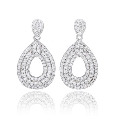 Suzy Levian Sterling Cubic Zirconia Triple Row Tear Drop Dangle Earrings
