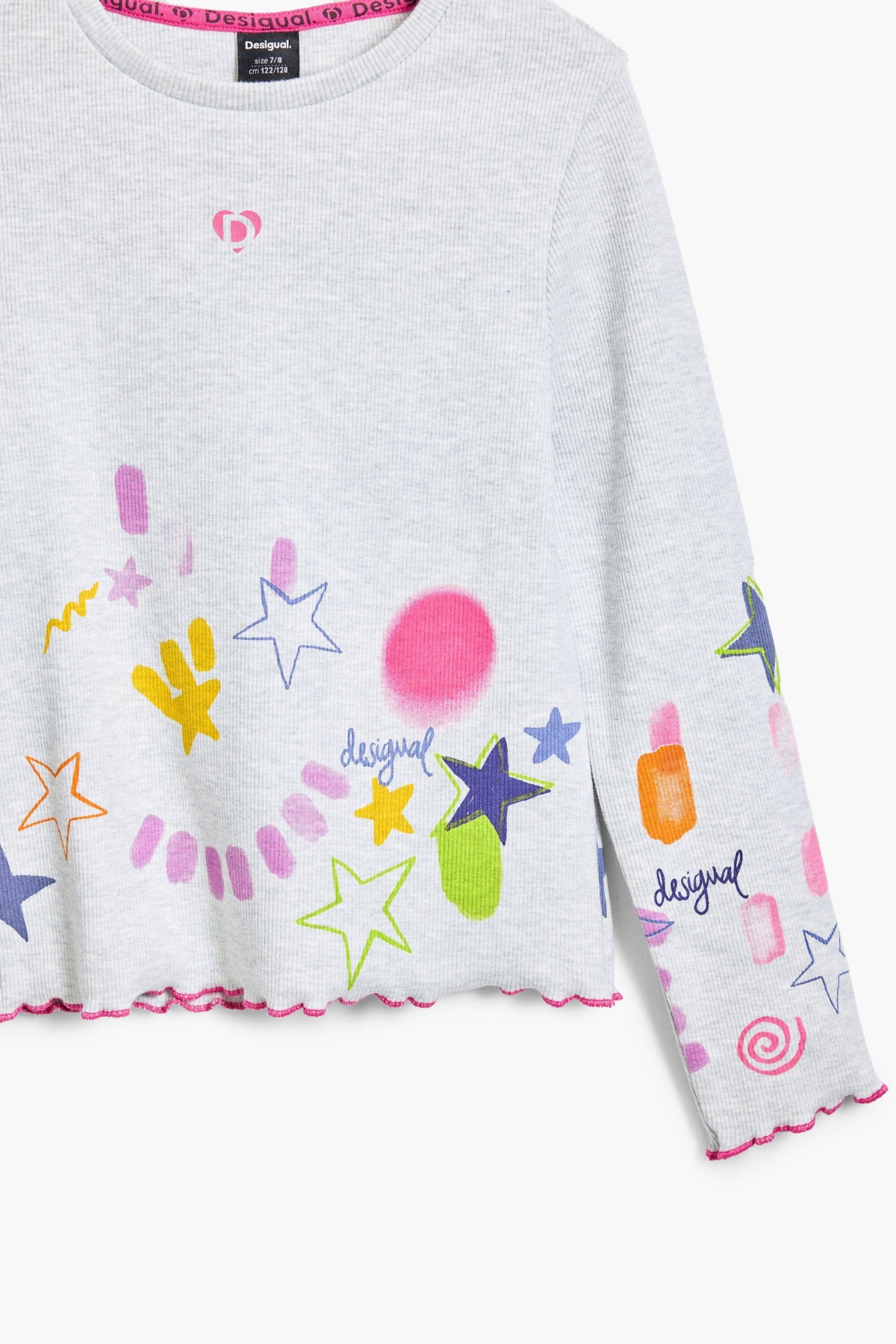Desigual Girls's Rib T-shirt With Neon Designs In White