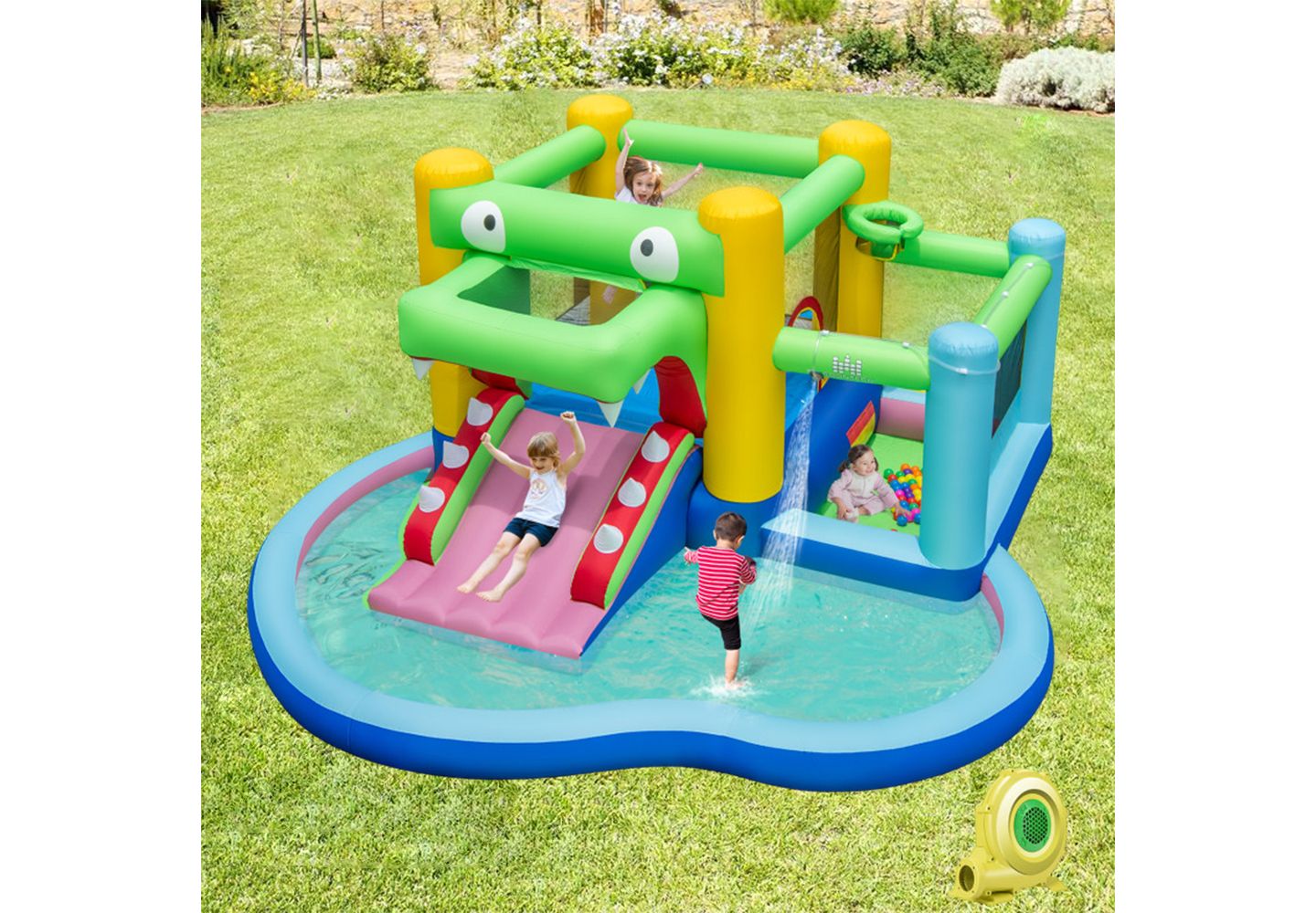 Детская игрушка Slickblue Inflatable Water Slide and Splash Pool Bounce House, Up to 2 Players, от 3 лет, цвет: Разноцветный — фото 2