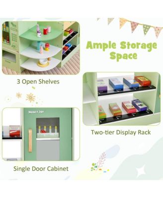 Wooden Supermarket Play Toy Set Kids Grocery Store Playset w/ Checkout Counter