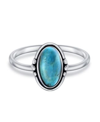 Western Boho Delicate Bezel Set Oval Cabochon Natural Stone Ring Thin Band Sterling