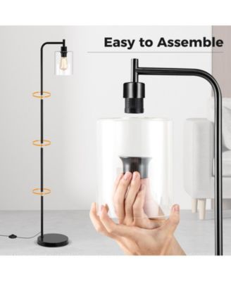 Modern Floor Lamp with Hanging Glass Shade and Foot Switch for Living Room