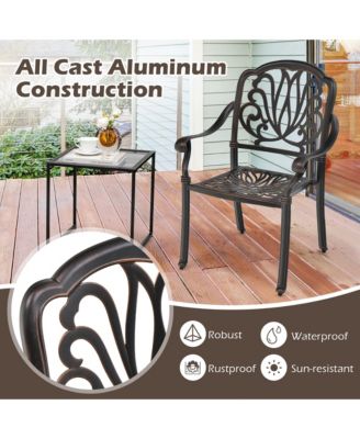 2 Pieces Cast Aluminum Chairs Set of 2 Stackable Patio Dining Chairs w/ Armrests