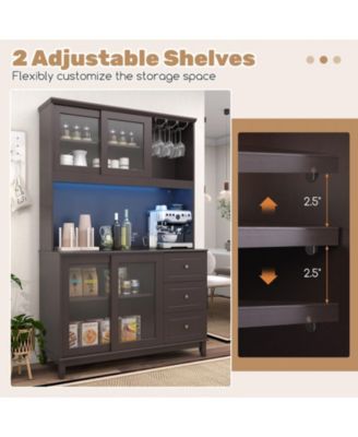 Kitchen Pantry Storage Cabinet Kitchen Hutch with LED lights and Power Outlet