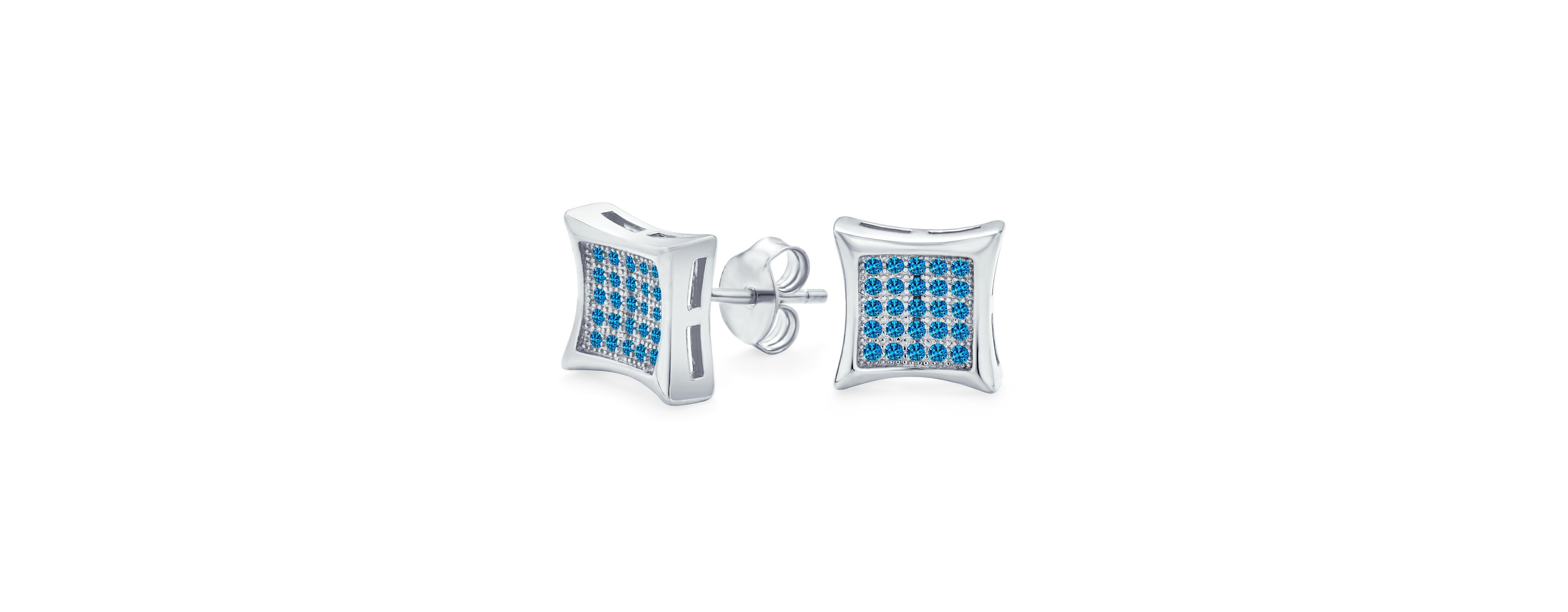 Bling Jewelry Square Shaped Cubic Zirconia Micro Pave Blue Cz Kite Stud Earrings .925 Sterling Silver