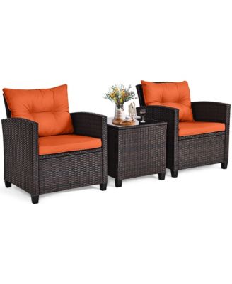 Set of 3 Rattan Furniture Set Patio Cushioned Conversation Set Sofa