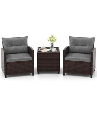 Set of 3 Rattan Furniture Set Patio Cushioned Conversation Set Sofa