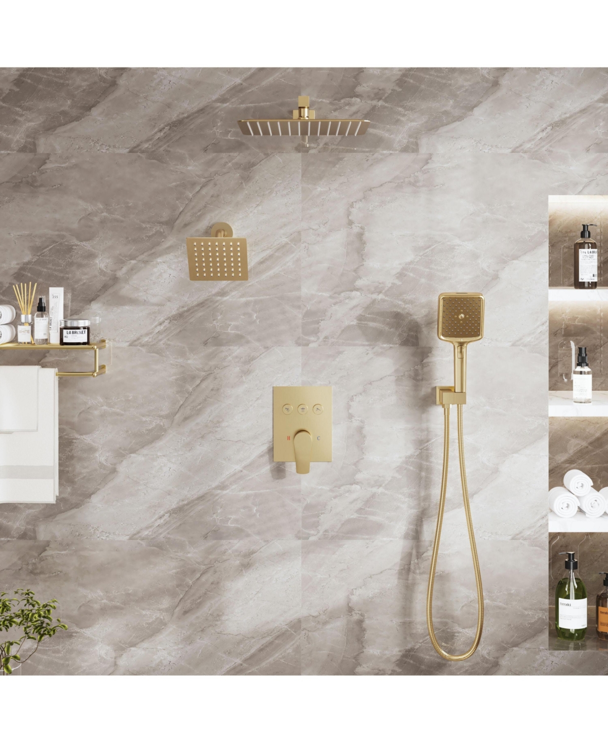 Mondawe 3-Function Dual Shower Head Pressure-balanced System with 4 Sprays Handheld