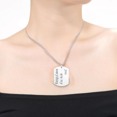 White Gold Plated Dog Tag Pendant Necklace