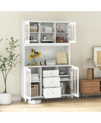 Kitchen Pantry Storage Cabinet Freestanding Buffet Cabinet with LED Lights