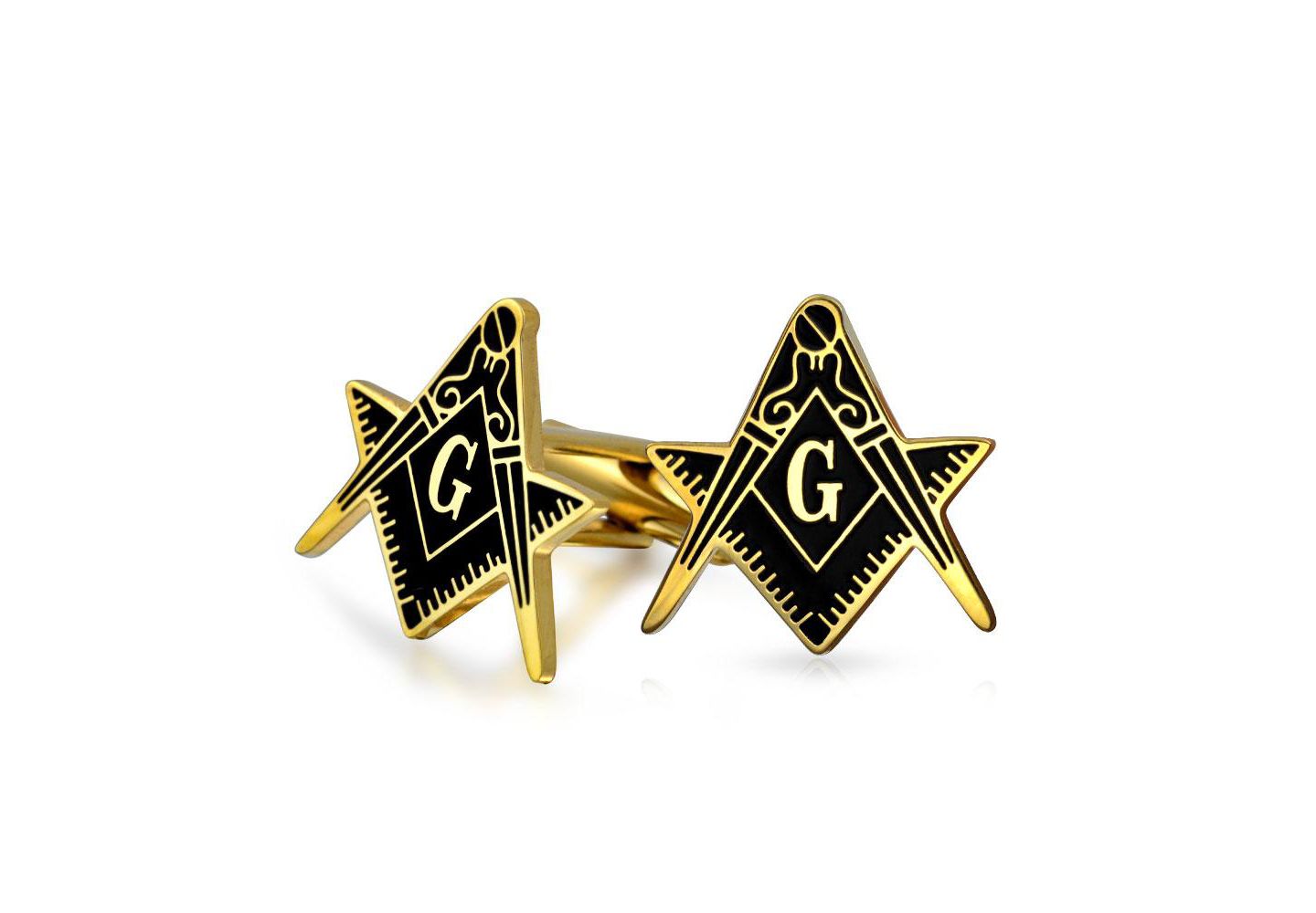 Мужские запонки Bling Jewelry Freemasons Compass Shield Masonic Cufflinks Gold Plated Stainless Steel, цвет: Золотой — фото 1