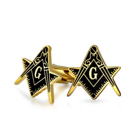 Мужские запонки Bling Jewelry Freemasons Compass Shield Masonic Cufflinks Gold Plated Stainless Steel, цвет: Золотой