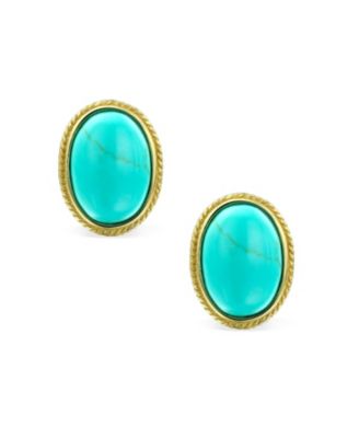 7CT Oval Cabochon Natural Jade Lapis Lazuli Onyx Turquoise 14K Gold Plated Sterling Silver Clip-On Earrings