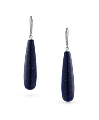 Long Linear Quartz Turquoise Onyx Lapis Lazuli Dangle Earrings Sterling Silver