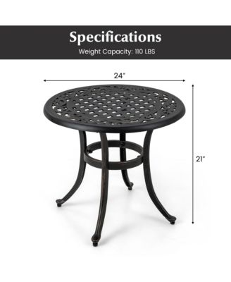 Cast Aluminum Patio Table 24''Outdoor Round Side Table Anti-Rust Coffee Bistro Table