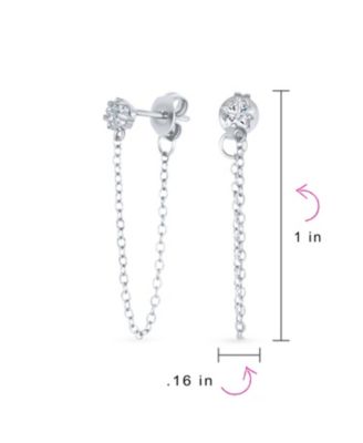 Minimalist 4MM Star CZ Stud Earrings with Delicate Chain in 14K Gold or Silver