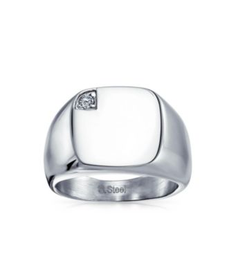 Large Cubic Zirconia CZ Accent Statement Square Signet Ring Silver Tone Stainless Steel
