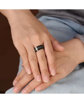 Stainless Steel Religious Cross Black Spinner Band Ring - Lords Prayer Design