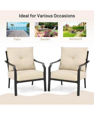 2 PCS Patio Dining Chairs Set with Padded Cushions Armrest Steel Frame