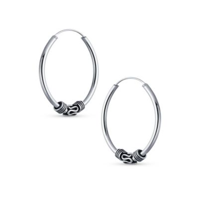 Bali Tribal Swirl Hoop Huggie Earrings Oxidized Sterling Silver Multiple Sizes