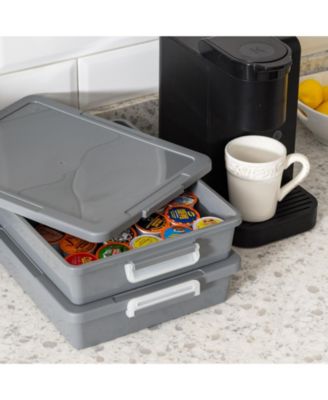 USA 6 Qt. Plastic Storage Bins with Lids, 2 Pack, Flat Storage Container, Secure Latches, Stackable, Gray