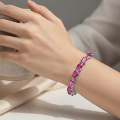 White Gold Plated Sterling Silver Colored Cubic Zirconia Pear-cut Bracelet