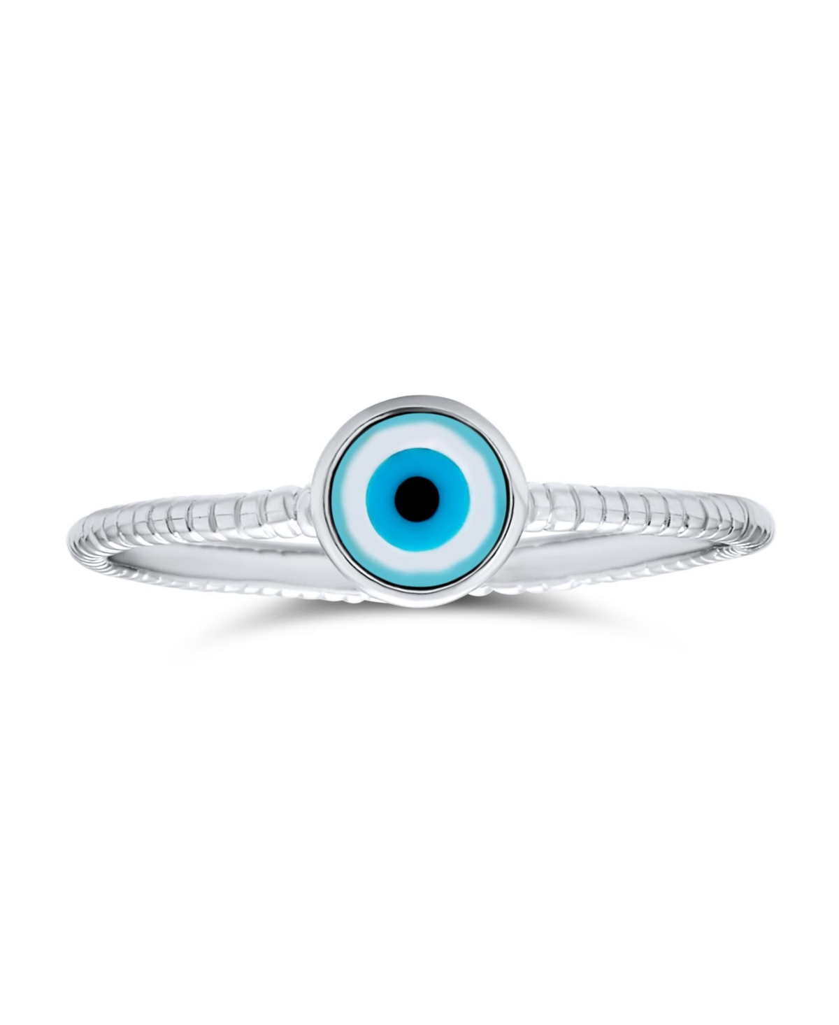 Minimalist Sterling Silver Ring with Evil Eye Design Stackable Midi Knuckle Band - Silver a