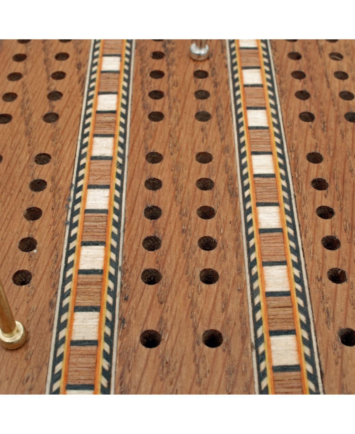 We Games 3 Track Sprint Cabinet Cribbage Set With Metal Pegs & 2 Card Decks In Brown