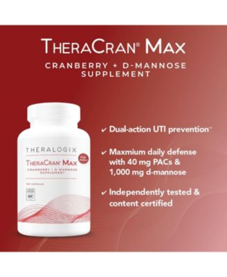 TheraCran Max - Cranberry + D-Mannose Supplement for Men & Women - Urinary Tract Health Support - 90-Day Supply - NSF Certified - 180 Capsules
