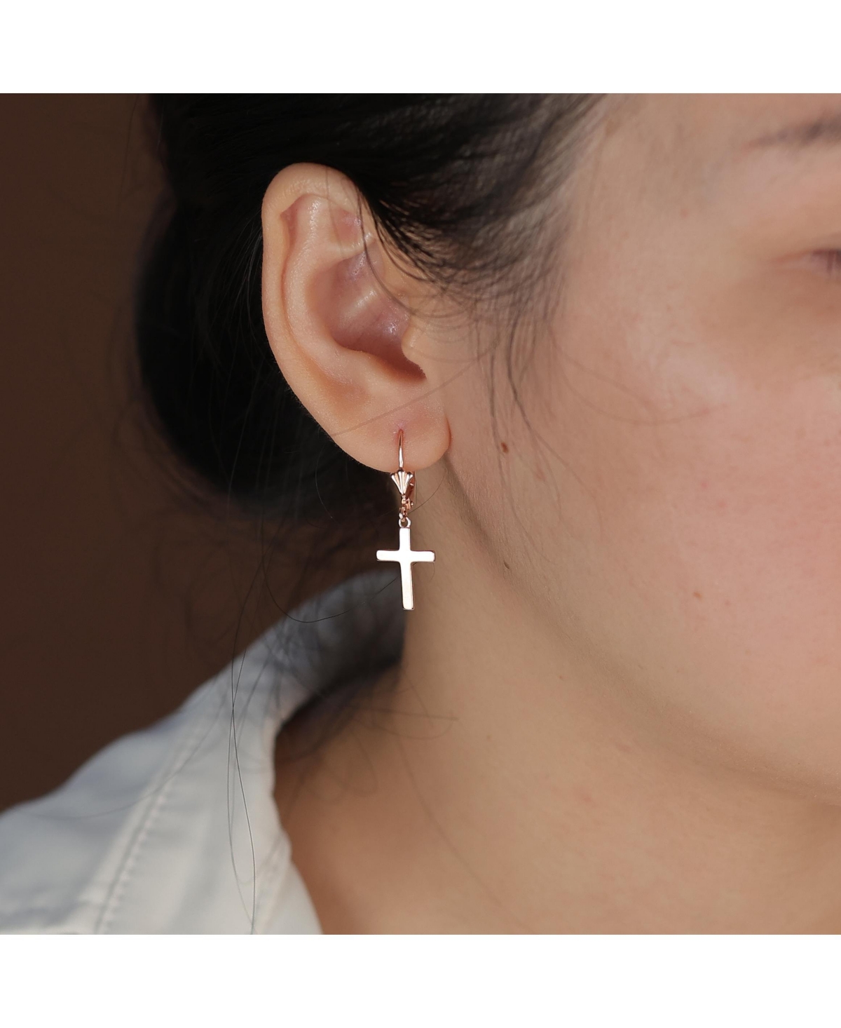 Bling Jewelry Minimalist Religious Cross Dangle Earrings 14K Gold Plated Sterling Silver