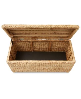 36&amp;#x22; Storage Trunk with Curved Lid, Safety Hinge - Espresso, Water Hyacinth Wicker Storage Chest Basket for Bedroom, Entry Way, Living Room
