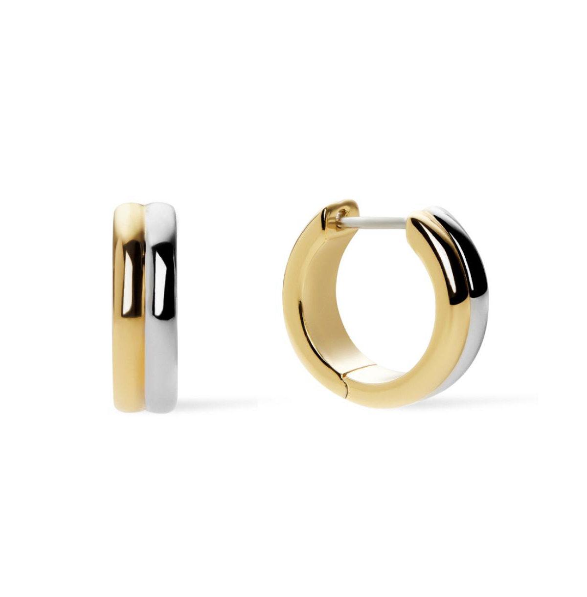 Huggie Hoop Earrings - Asher - Two tone, gold, silver