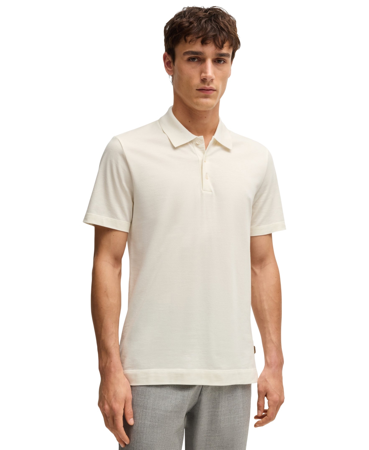 Hugo Boss Boss By  Men's Two-tone Cotton-silk Regular-fit Polo Shirt In Open White