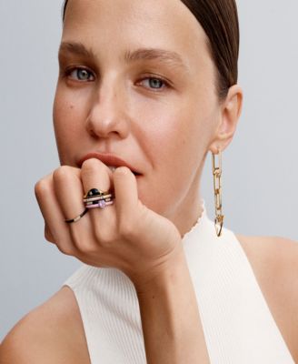 Black Enamel and Stones Statement Ring