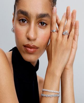 Sterling Silver Wavy Pave Heart Ring