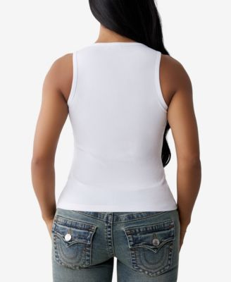 売れ筋商品|||トゥルーレリジョン カットソー トップス レディース Women's Crystal Logo V Notch Tank Optic White True Religion Women's Crystal Logo V Notch Tank - Macy's