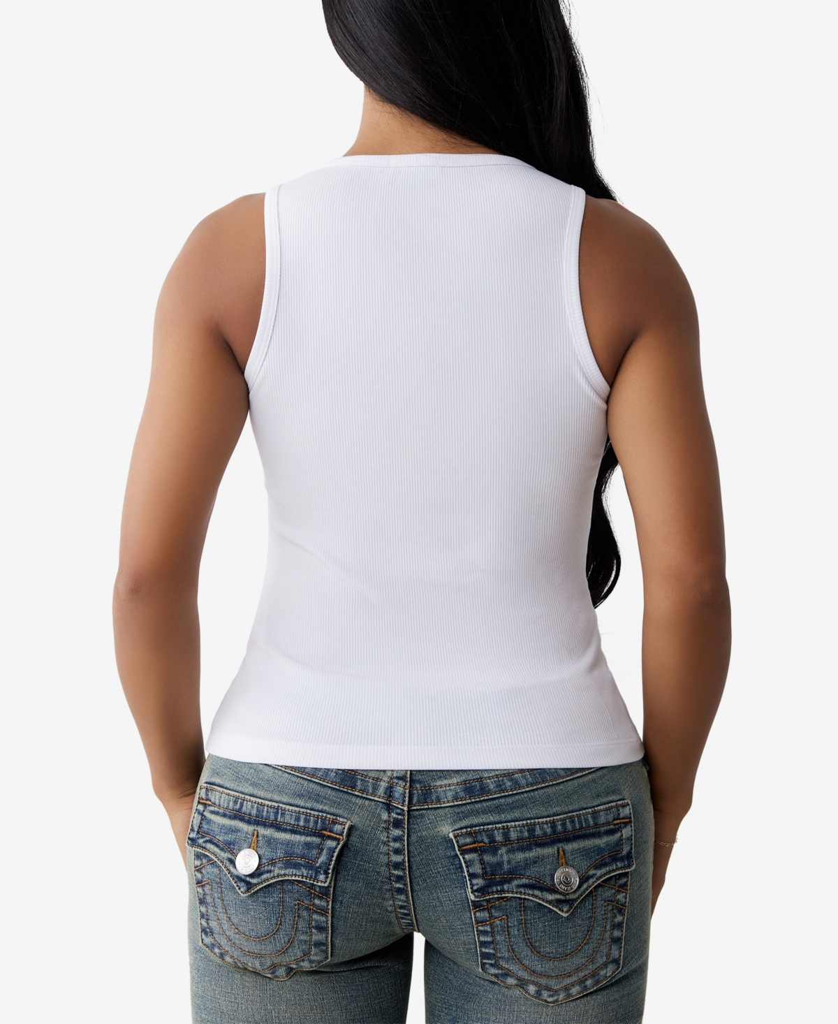 TRUE RELIGION WOMEN'S CRYSTAL LOGO V NOTCH TANK 