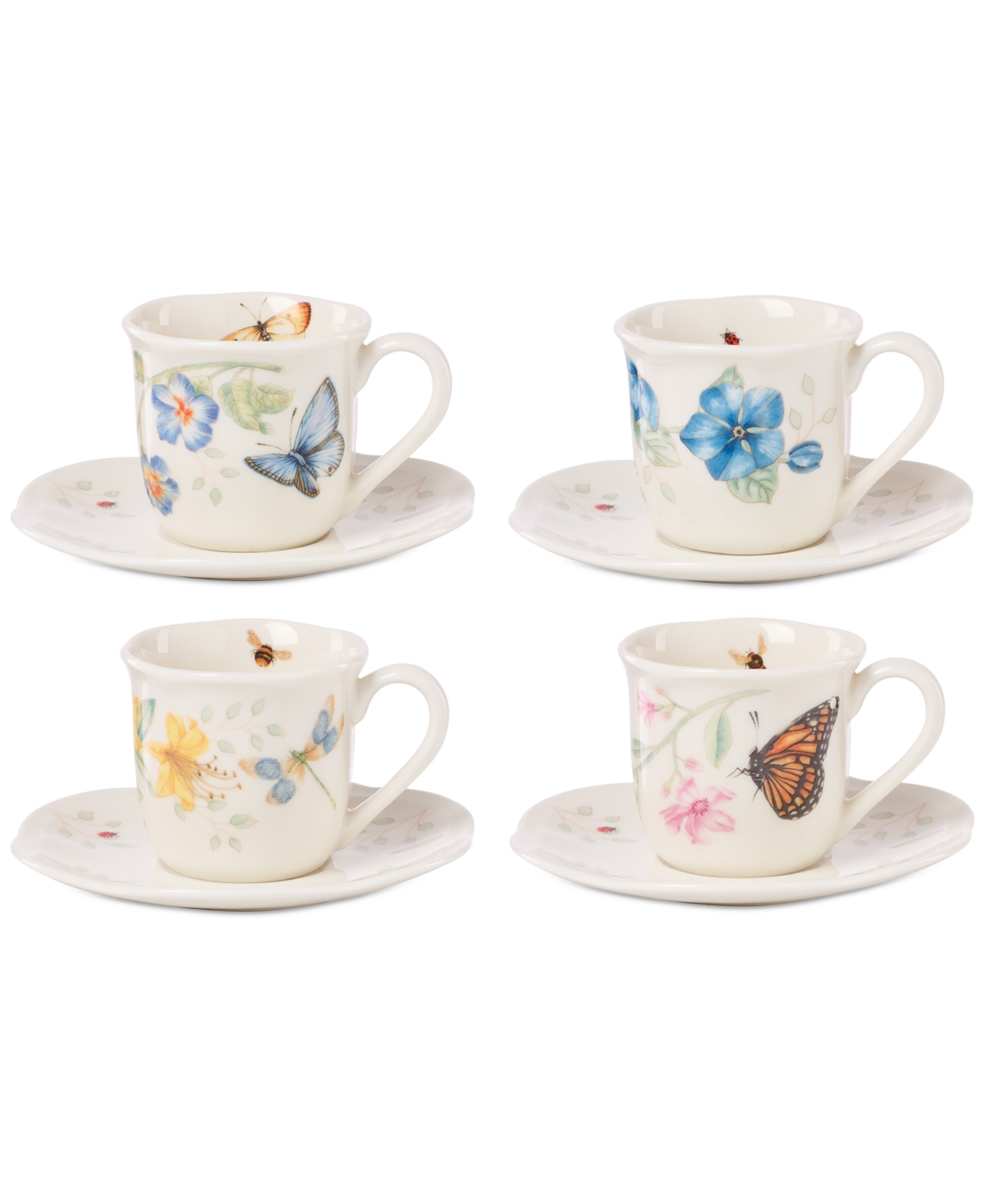 Butterfly Meadow Espresso Cup & Saucer, Set of 4 - Multi