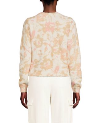 Women's Fine Gauge Eyelash Cardigan Printed Sweater - Set Top