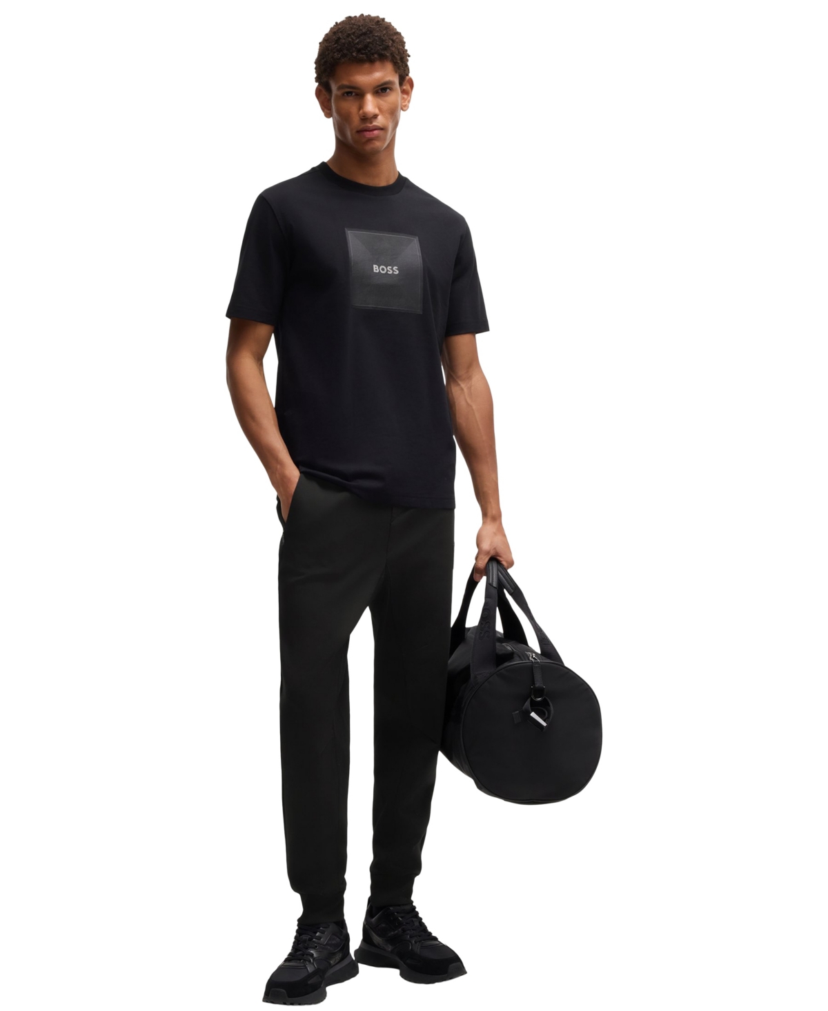 Hugo Boss Waffle Cotton-blend Pajama Bottoms With Logo Embroidery In Black